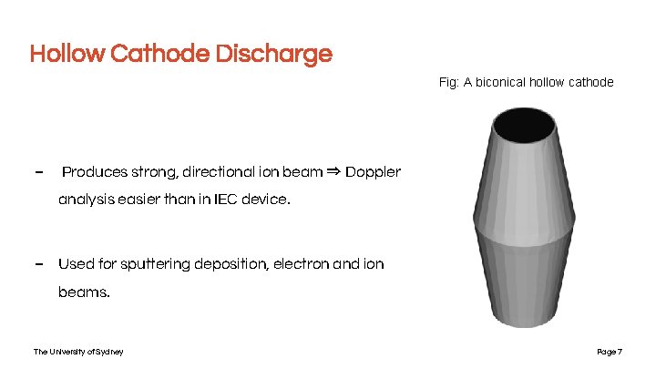 Hollow Cathode Discharge Fig: A biconical hollow cathode – Produces strong, directional ion beam Hollow Cathode Discharge Fig: A biconical hollow cathode – Produces strong, directional ion beam