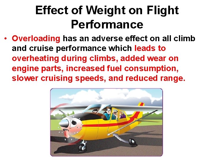 Effect of Weight on Flight Performance • Overloading has an adverse effect on all