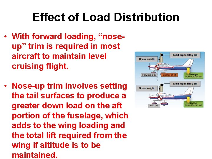Effect of Load Distribution • With forward loading, “noseup” trim is required in most