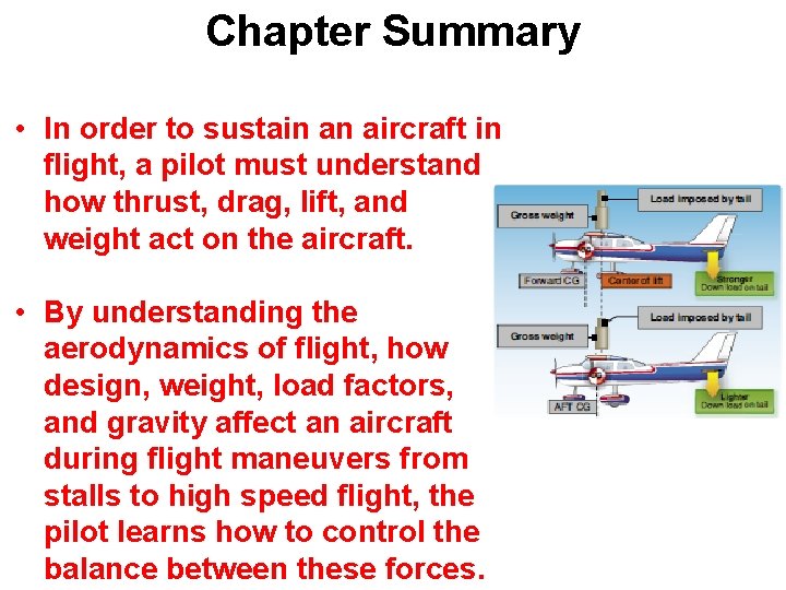 Chapter Summary • In order to sustain an aircraft in flight, a pilot must