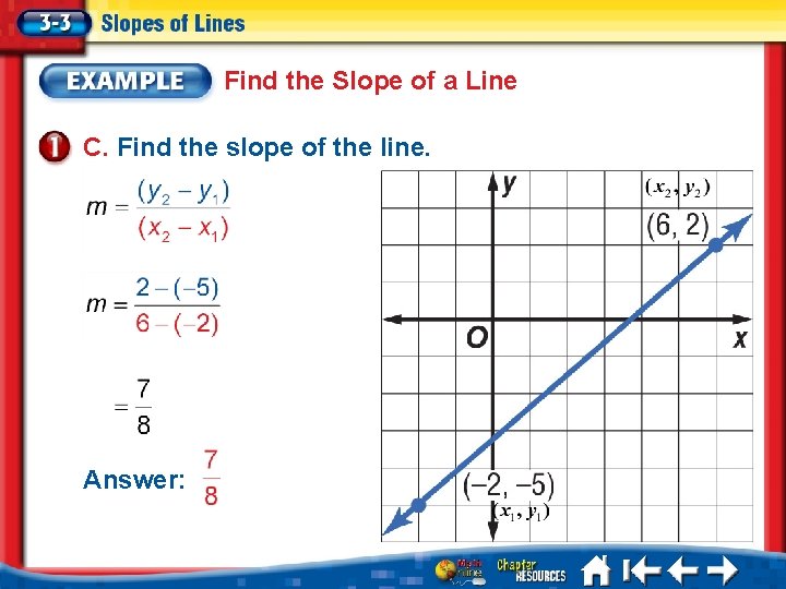 Find the Slope of a Line C. Find the slope of the line. Answer: