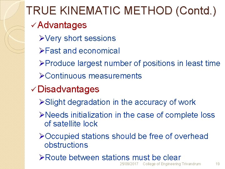 TRUE KINEMATIC METHOD (Contd. ) ü Advantages ØVery short sessions ØFast and economical ØProduce