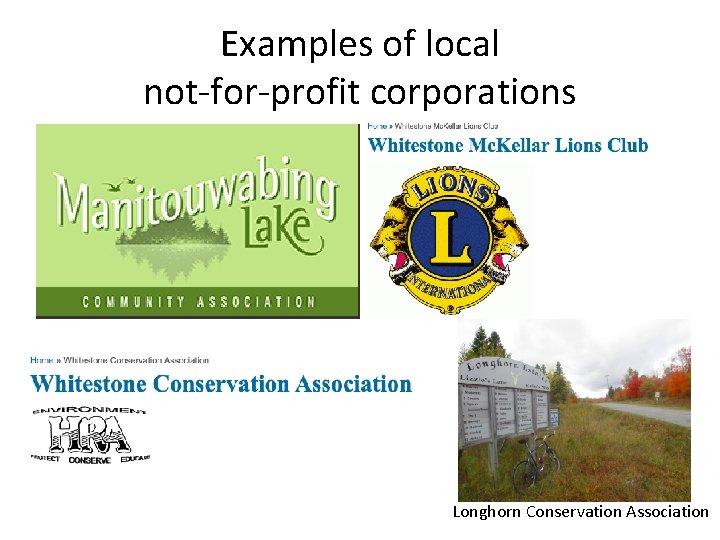 Examples of local not-for-profit corporations Longhorn Conservation Association 