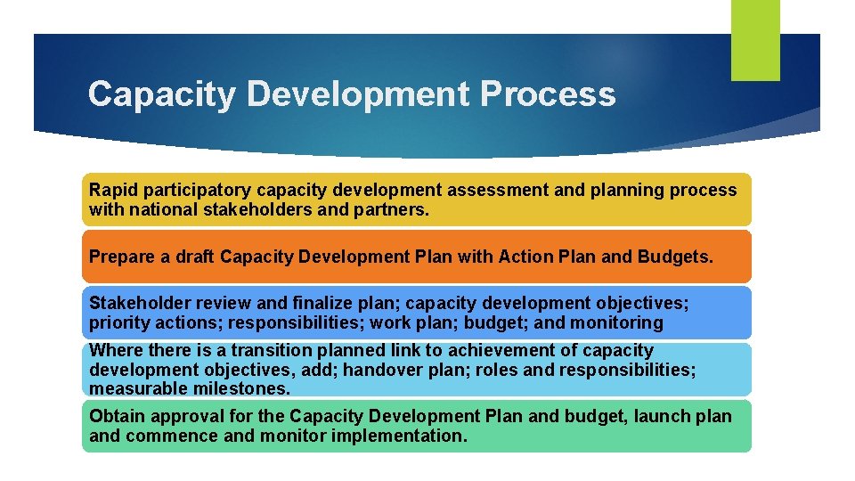 Capacity Development Process Rapid participatory capacity development assessment and planning process with national stakeholders