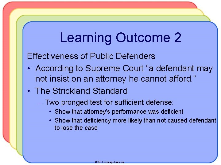 Learning Outcome 2 Effectiveness of Public Defenders • According to Supreme Court “a defendant