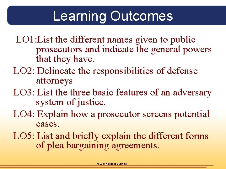 Learning Outcomes LO 1: List the different names given to public prosecutors and indicate