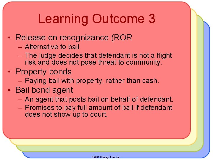 Learning Outcome 3 • Release on recognizance (ROR – Alternative to bail – The
