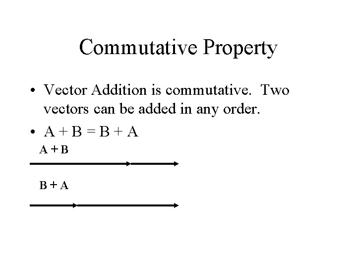 Commutative Property • Vector Addition is commutative. Two vectors can be added in any