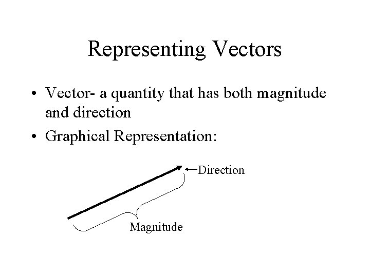 Representing Vectors • Vector- a quantity that has both magnitude and direction • Graphical