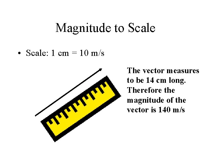 Magnitude to Scale • Scale: 1 cm = 10 m/s The vector measures to
