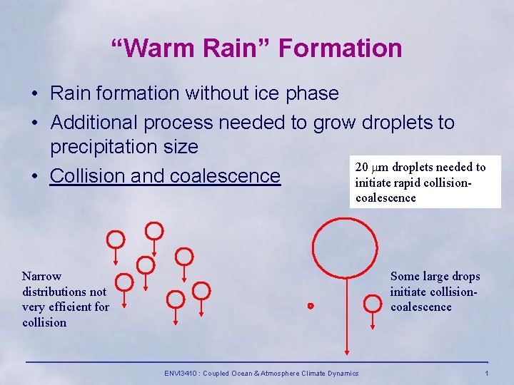 “Warm Rain” Formation • Rain formation without ice phase • Additional process needed to