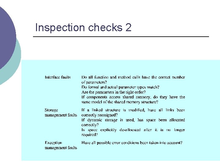 Inspection checks 2 