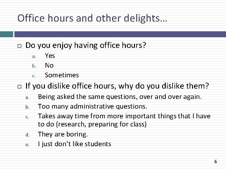 Office hours and other delights… Do you enjoy having office hours? a. b. c.