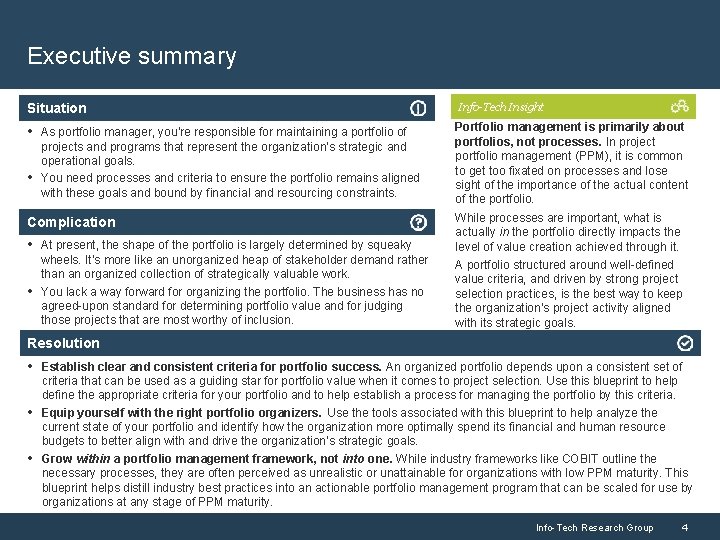 Executive summary Situation • As portfolio manager, you’re responsible for maintaining a portfolio of