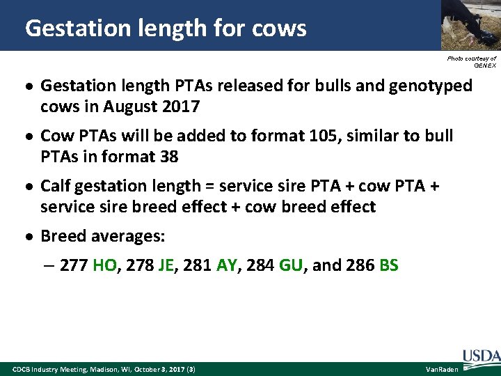 Gestation length for cows Photo courtesy of GENEX Gestation length PTAs released for bulls