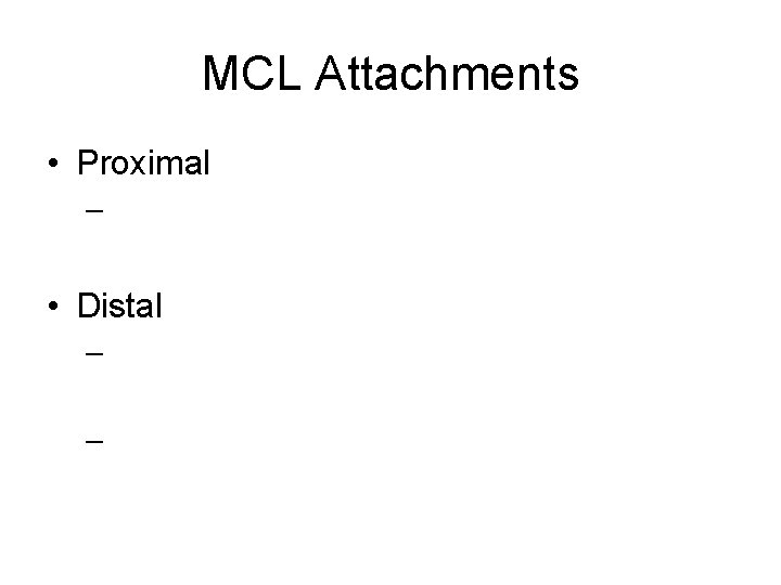 MCL Attachments • Proximal – • Distal – – 