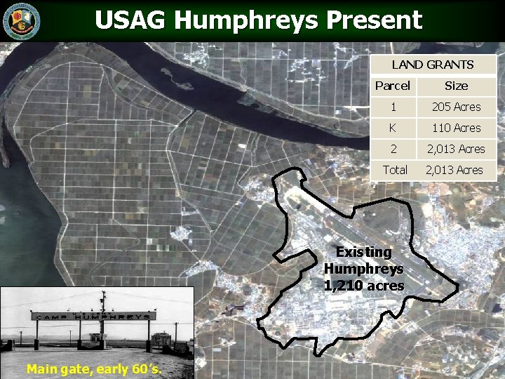 USAG Humphreys Present LAND GRANTS Parcel Size 1 205 Acres K 110 Acres 2