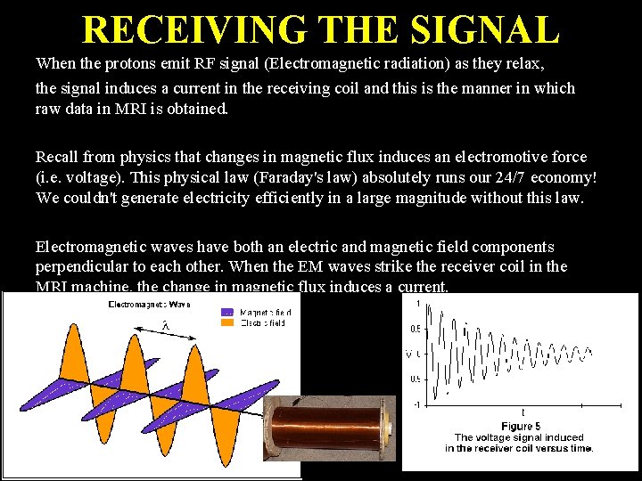 RECEIVING THE SIGNAL When the protons emit RF signal (Electromagnetic radiation) as they relax,