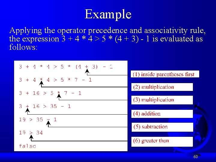 Example Applying the operator precedence and associativity rule, the expression 3 + 4 *
