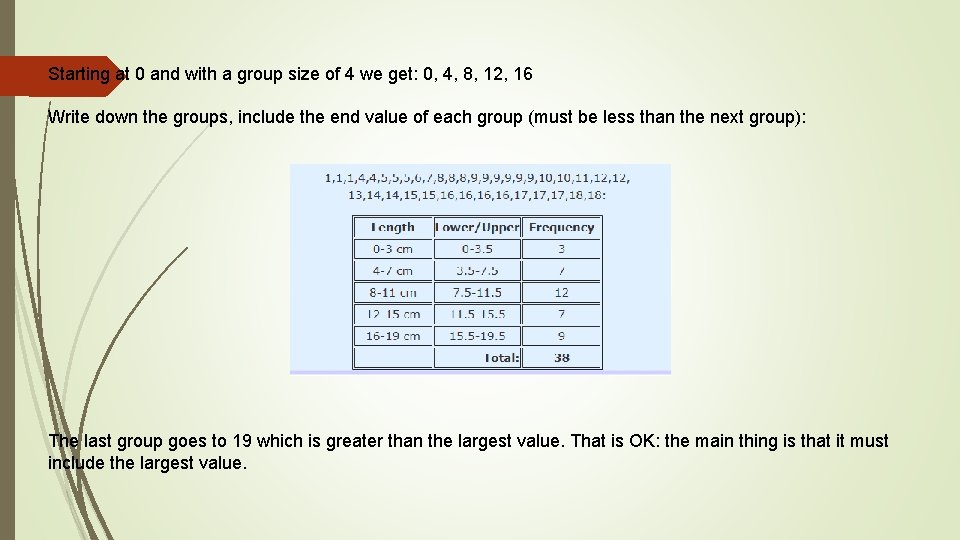 Starting at 0 and with a group size of 4 we get: 0, 4,