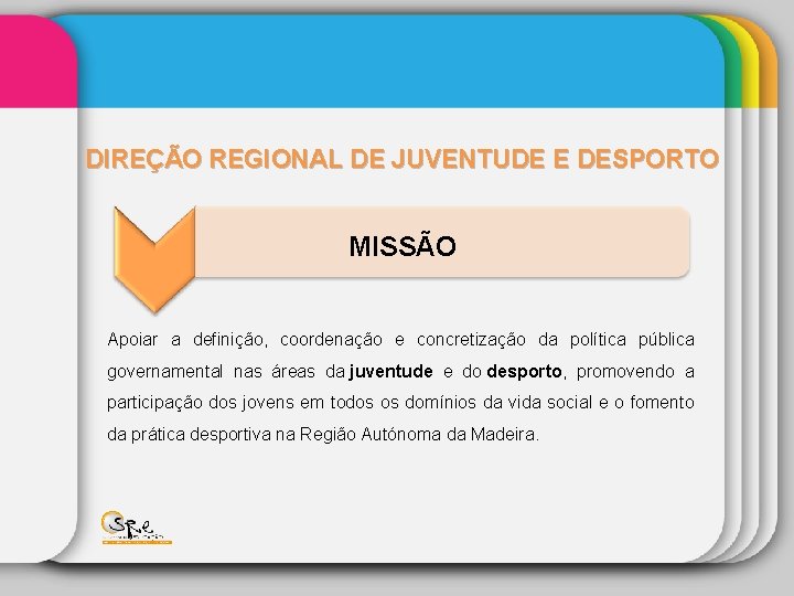 DIREÇÃO REGIONAL DE JUVENTUDE E DESPORTO MISSÃO Apoiar a definição, coordenação e concretização da