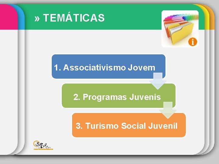 » TEMÁTICAS 1. Associativismo Jovem 2. Programas Juvenis 3. Turismo Social Juvenil 