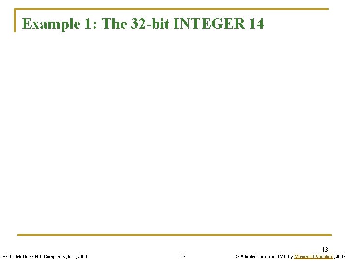 Example 1: The 32 -bit INTEGER 14 13 ©The Mc. Graw-Hill Companies, Inc. ,