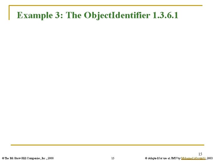 Example 3: The Object. Identifier 1. 3. 6. 1 15 ©The Mc. Graw-Hill Companies,