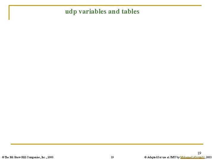 udp variables and tables 19 ©The Mc. Graw-Hill Companies, Inc. , 2000 19 ©