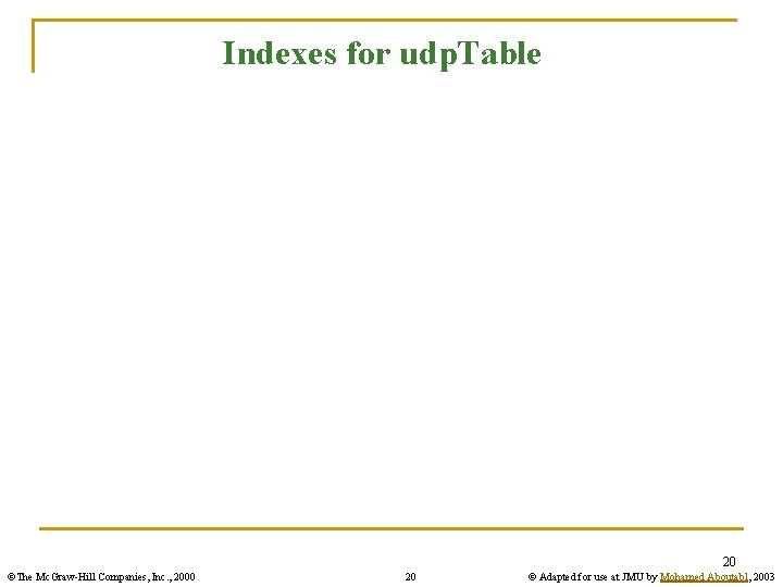 Indexes for udp. Table 20 ©The Mc. Graw-Hill Companies, Inc. , 2000 20 ©