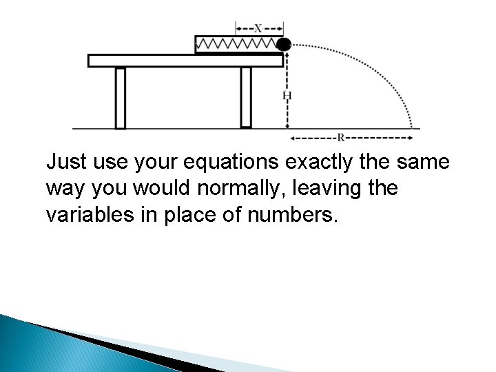 Just use your equations exactly the same way you would normally, leaving the variables