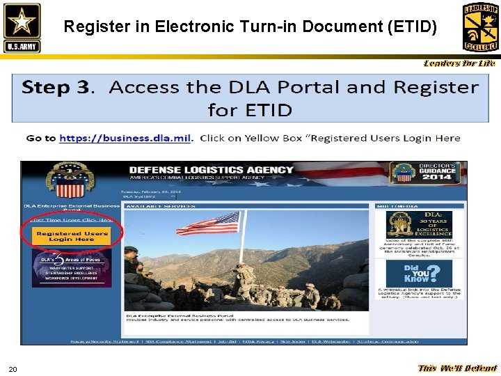 Register in Electronic Turn-in Document (ETID) Leaders for Life 20 This We’ll Defend 