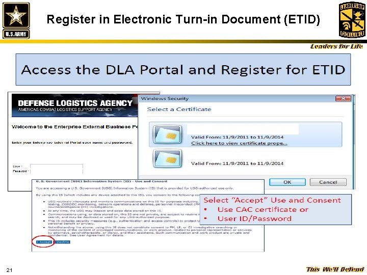 Register in Electronic Turn-in Document (ETID) Leaders for Life 21 This We’ll Defend 