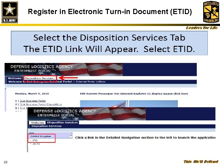 Register in Electronic Turn-in Document (ETID) Leaders for Life 22 This We’ll Defend 