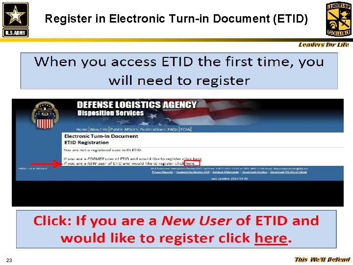 Register in Electronic Turn-in Document (ETID) Leaders for Life 23 This We’ll Defend 