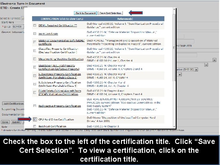 Check the box to the left of the certification title. Click “Save Cert Selection”.