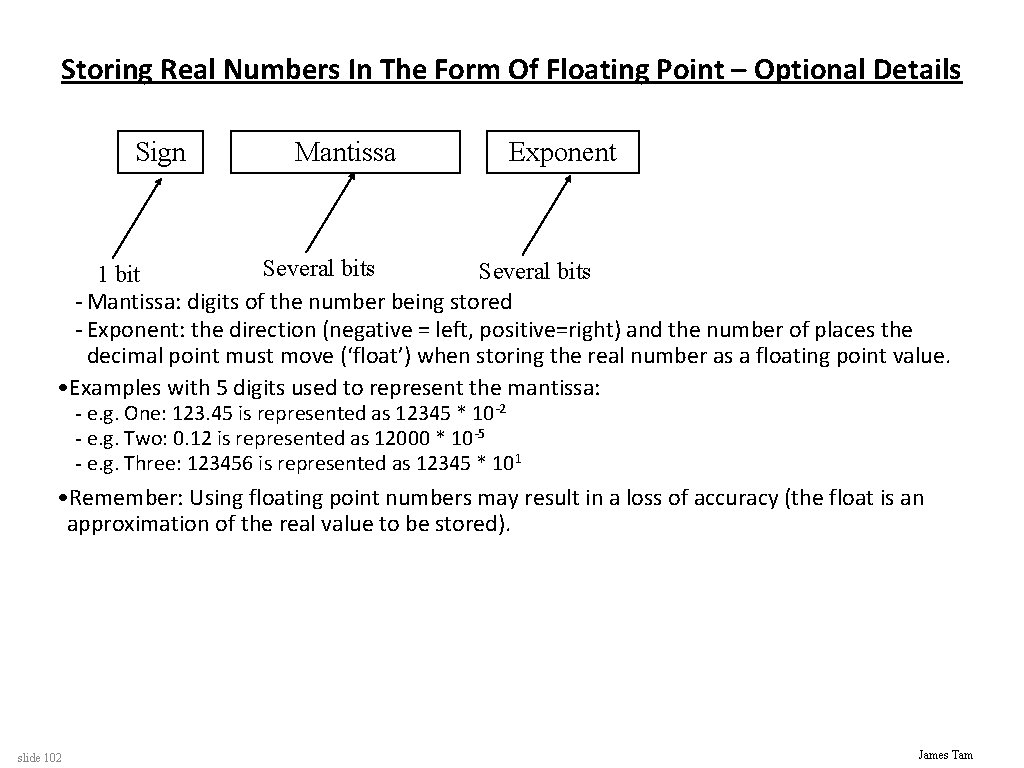 Storing Real Numbers In The Form Of Floating Point – Optional Details Sign Mantissa