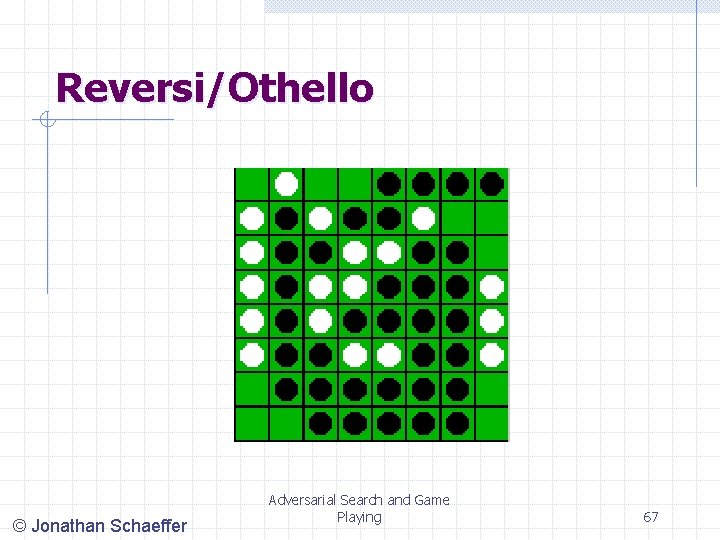 Reversi/Othello © Jonathan Schaeffer Adversarial Search and Game Playing 67 Reversi/Othello © Jonathan Schaeffer Adversarial Search and Game Playing 67