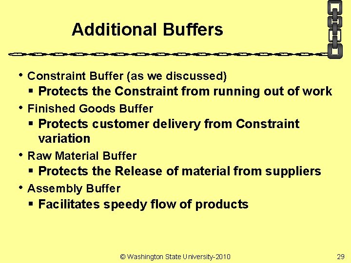 Additional Buffers • Constraint Buffer (as we discussed) § Protects the Constraint from running