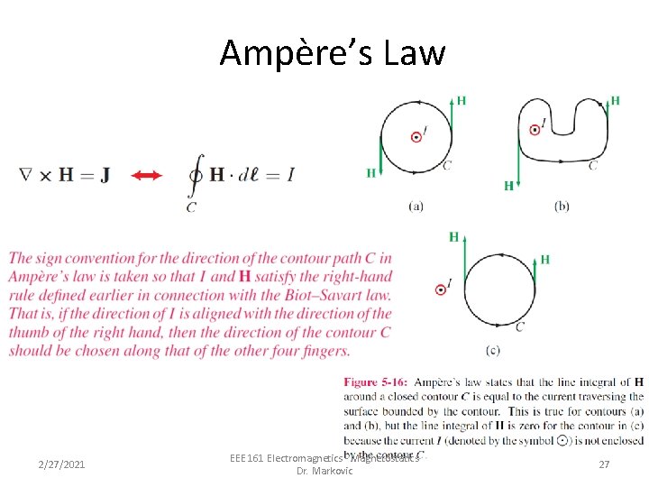 Ampère’s Law 2/27/2021 EEE 161 Electromagnetics - Magnetostatics Dr. Markovic 27 