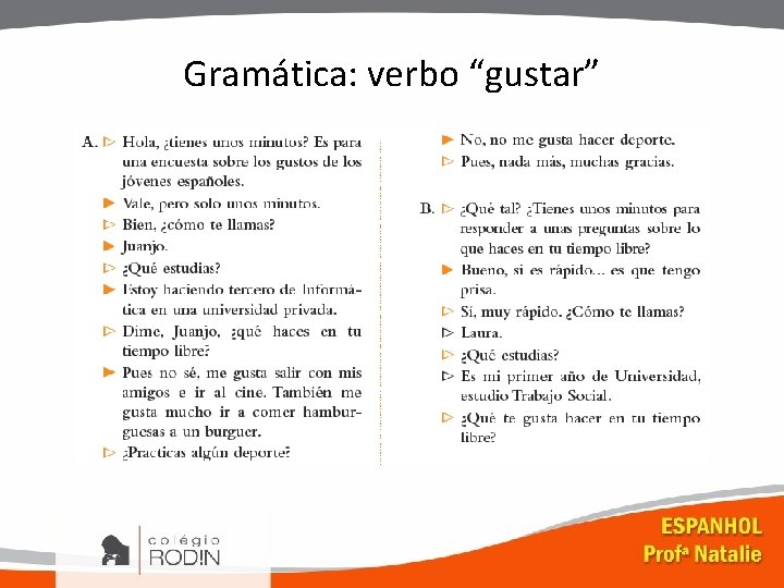 Gramática: verbo “gustar” 