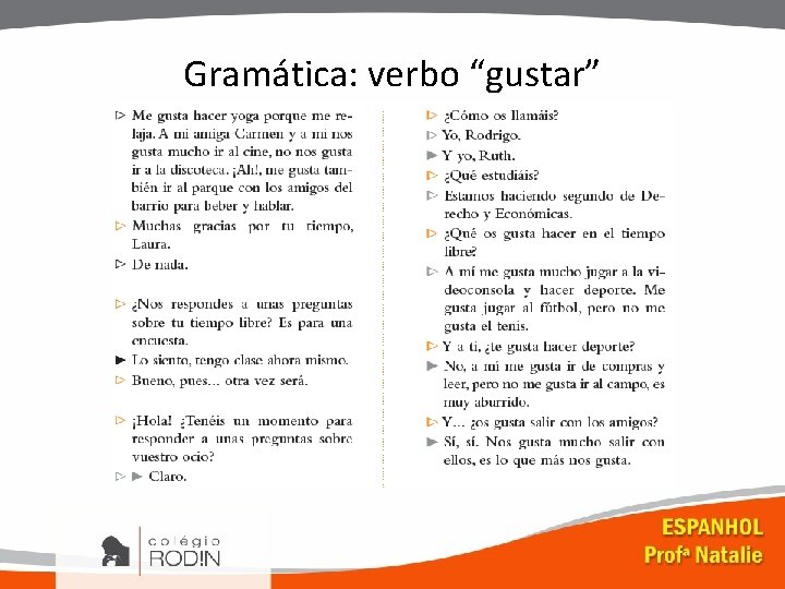 Gramática: verbo “gustar” 