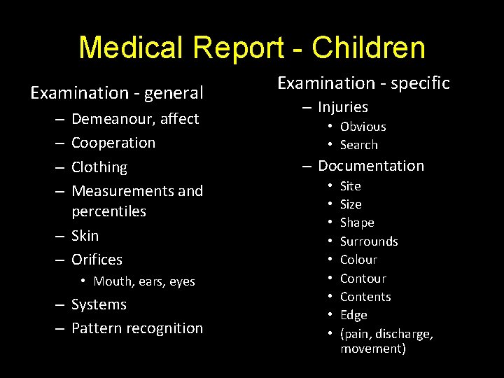 Medical Report - Children Examination - general Demeanour, affect Cooperation Clothing Measurements and percentiles