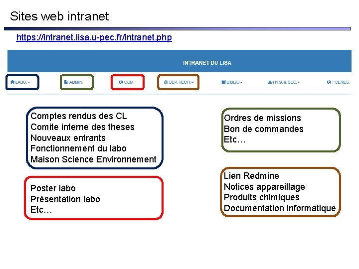 Sites web intranet https: //intranet. lisa. u-pec. fr/intranet. php Comptes rendus des CL Comite