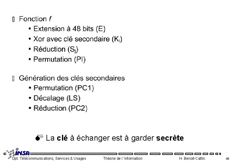  La clé à échanger est à garder secrète Dpt. Télécommunications, Services & Usages