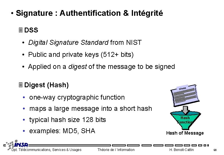  • Signature : Authentification & Intégrité 3 DSS • Digital Signature Standard from