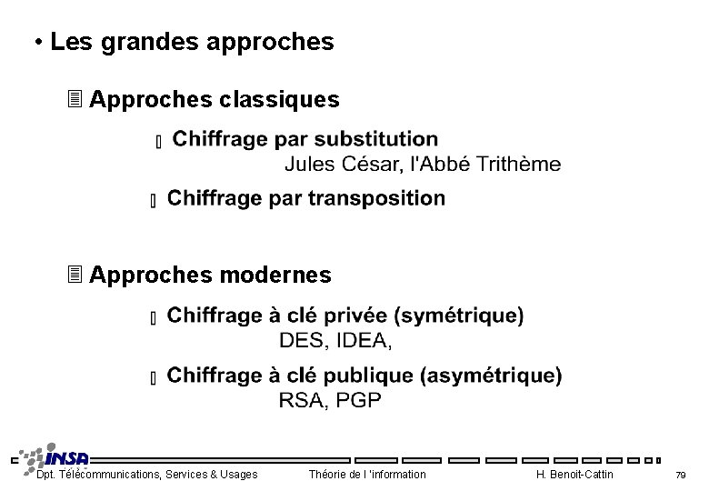  • Les grandes approches 3 Approches classiques 3 Approches modernes Dpt. Télécommunications, Services