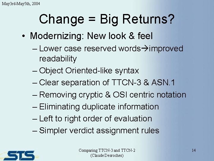 May 3 rd-May 5 th, 2004 Change = Big Returns? • Modernizing: New look