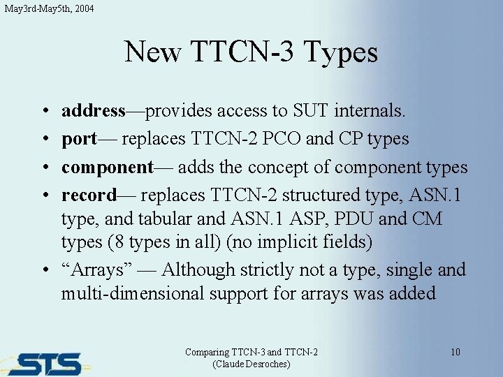 May 3 rd-May 5 th, 2004 New TTCN-3 Types • • address—provides access to