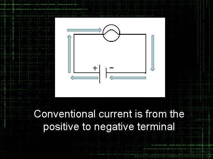 Conventional current is from the positive to negative terminal 